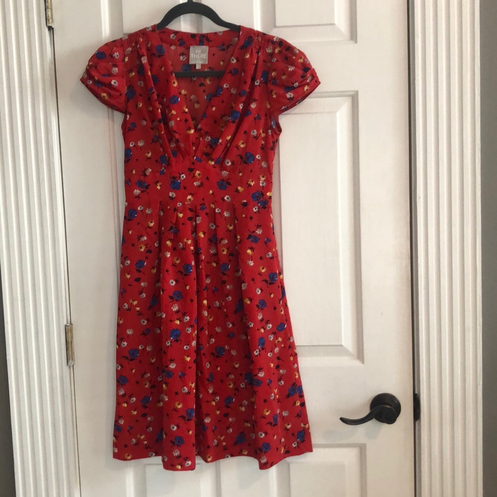 Anthropologie red cap sleeve dress size 2